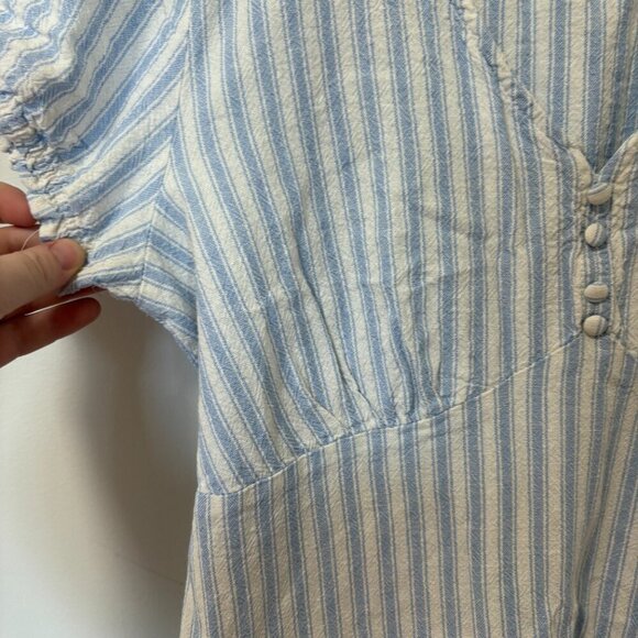Blumind Linen Blend Dress Striped Summer Dress Junior Size 9 White Blue Buttons - Picture 9 of 14